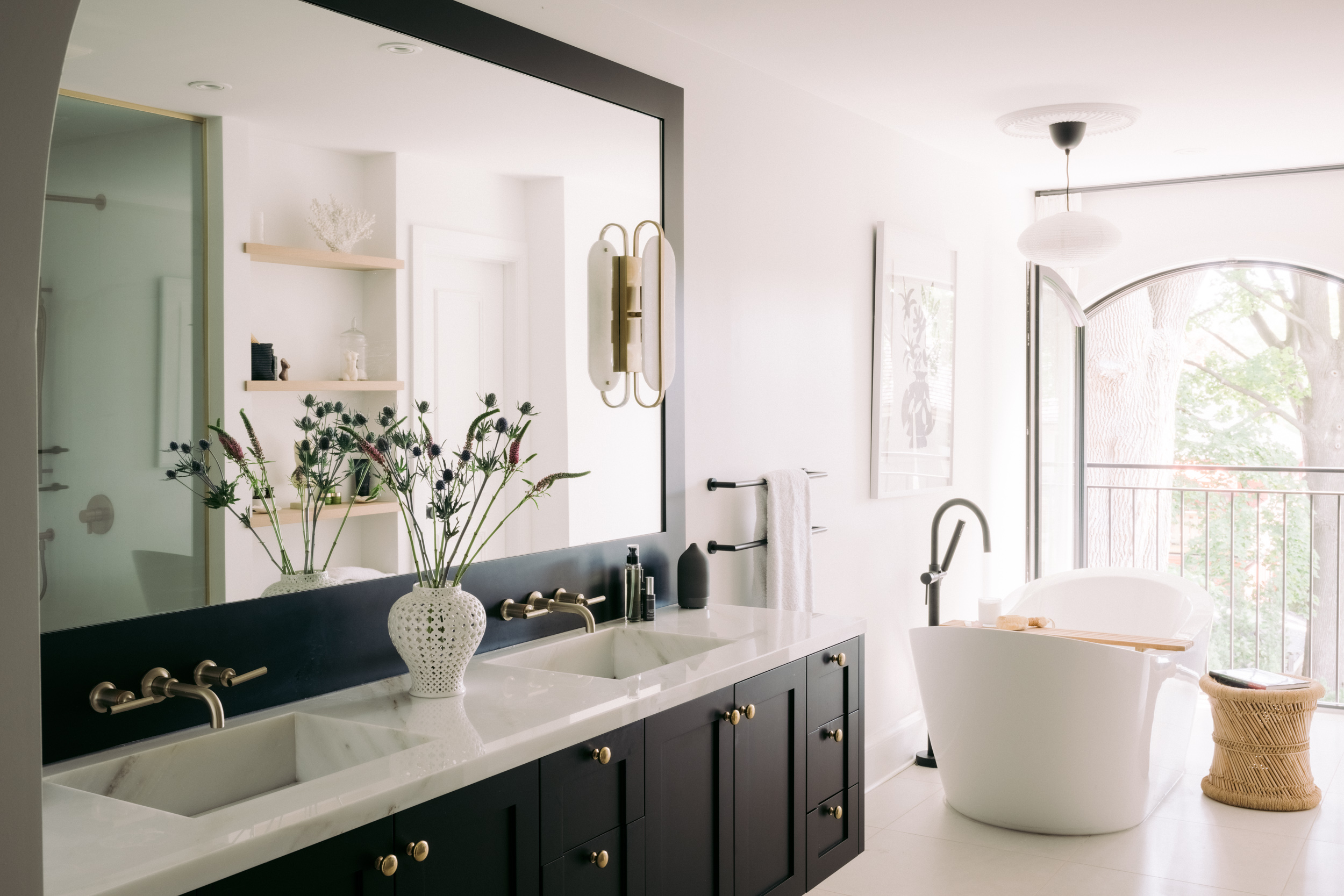 custom vanity with integrated sinks