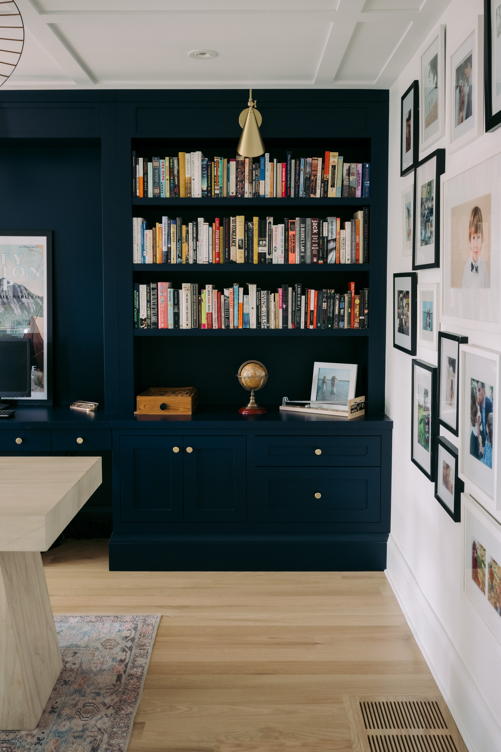 home office with book shelves
