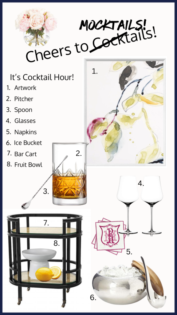 cocktail cart, wine glasses