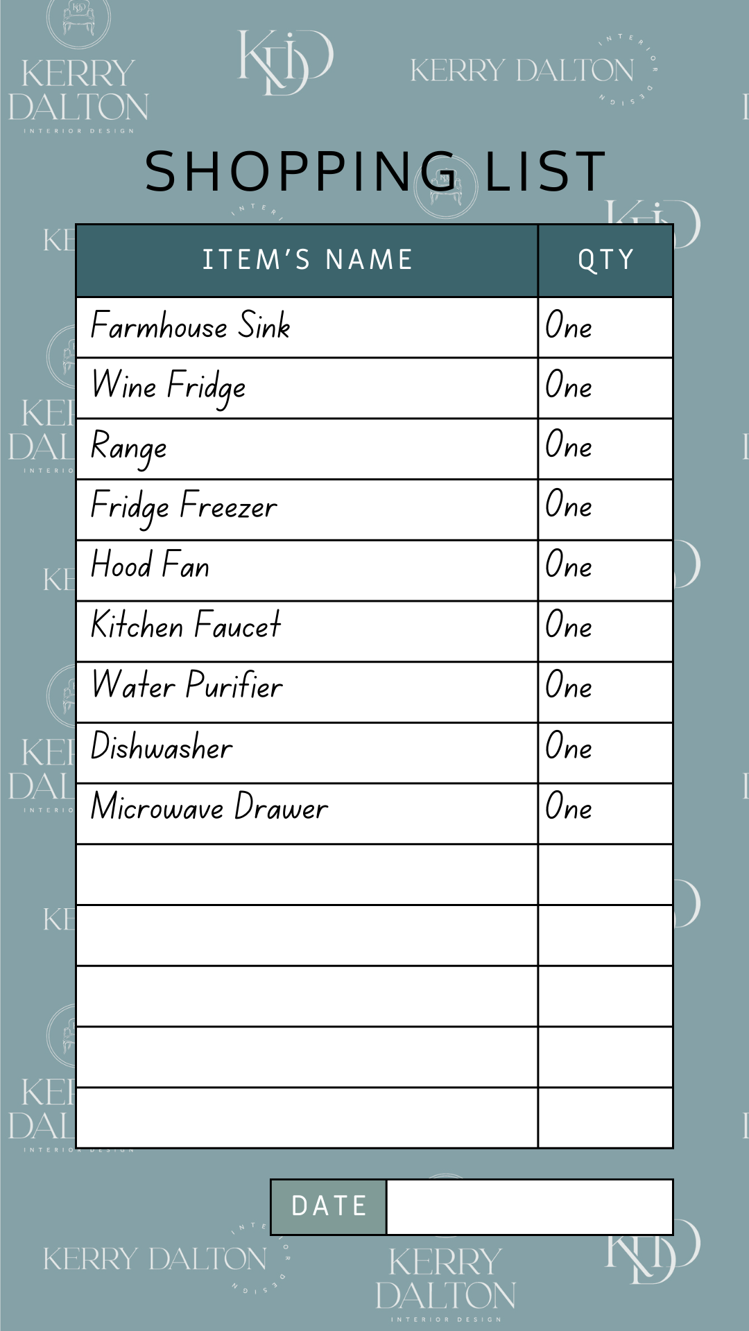 Shopping List for Appliances