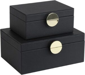 storage boxes in black faux leather